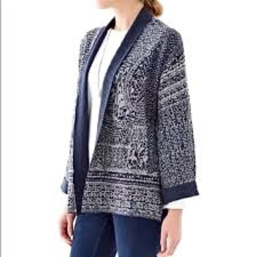 J. Jill Pure Jill Knit Open Front Pattern Cardigan Shawl Sweater Top Women’s Med